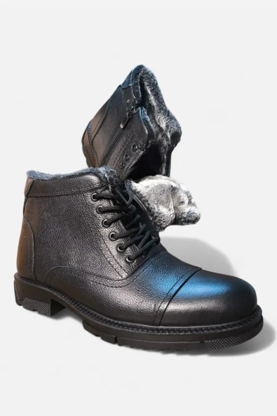Hakiki Deri İçi Yünlü Siyah Kışlık Erkek Bot ürün görseli 1