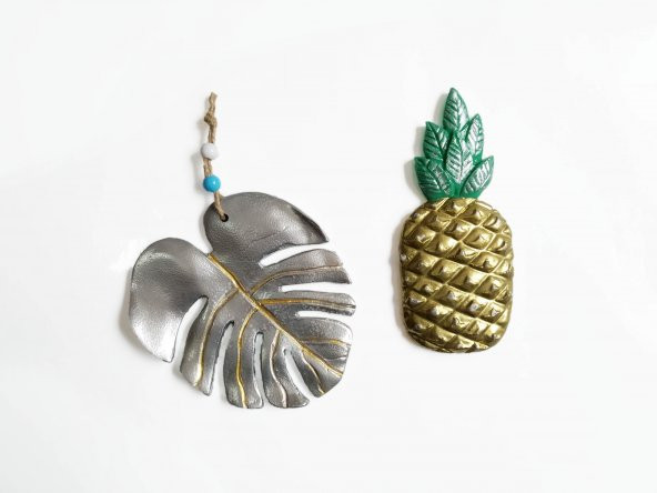 Dekoratif İkili Ananas ve Yaprak Duvar Süsü İkili Set Ev Dekoru - 2