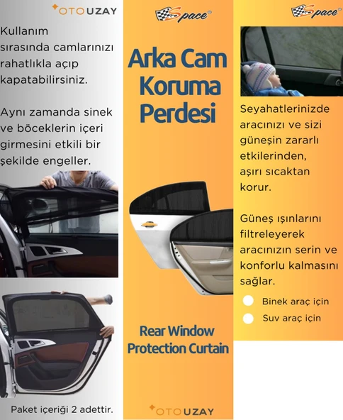 Arka cam güneşlik kelebeksiz cam ve suv araçlar için / PEARY02 - Resim 3