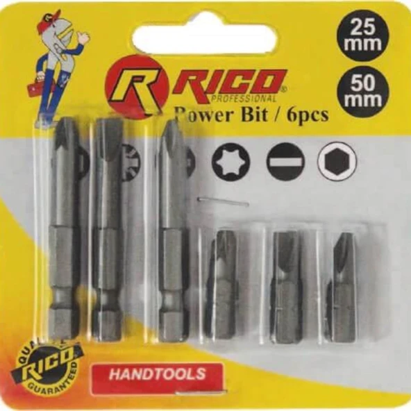 Ri̇co 6 Adet Bi̇ts Uç Seti 25mm - 50mm ürün görseli 1