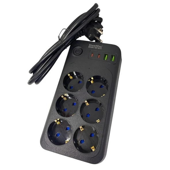 ShowMax SH-4630 2Mt 2xUSB-2xTYPE-C 4lü Termal Akım Korumalı Priz 10A 2500W - Resim 4
