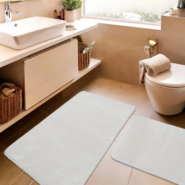 2'li Peluş Banyo Paspası Takımı – Yumuşak Kaymaz Tabanlı Klozet Takımı 60x50 - 60x100