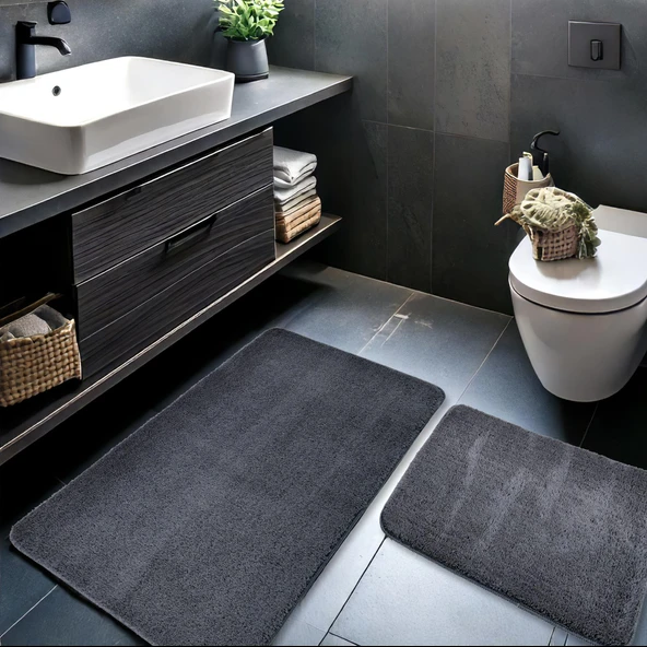 2'li Peluş Banyo Paspası Takımı – Yumuşak Kaymaz Tabanlı Klozet Takımı 60x50 - 60x100 - 4