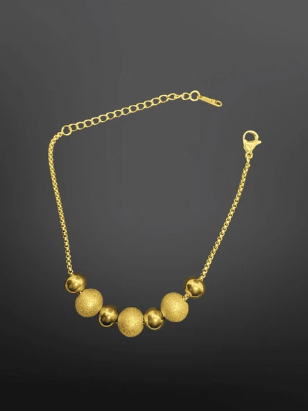 Gold Renk Toplu Model 316L Şık Trend Çelik Bileklik | Kumlu ve Parlak Dokulu Tasarım ürün görseli 1