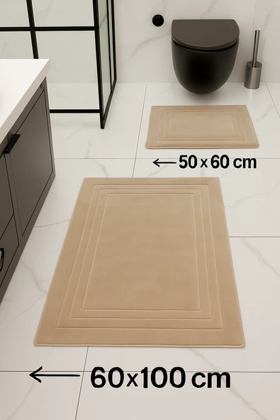 %100 Pamuk Dokuma, Su Emici, Banyo Paspas Seti, Banyo Halısı Vera 2'li Klozet Takım 60x100-60x50 - 2