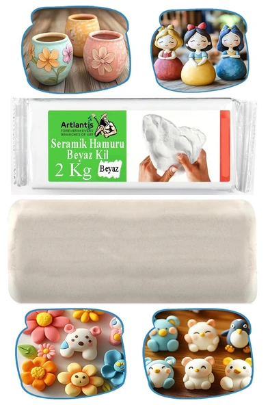 Beyaz Seramik Hamuru 2 Kg Ebeşuar Modelleme Monalisa Pastel 6 Renk Akrilik Boya Fırça 75 ml Seramik Çamuru Heykel Sanat - 2
