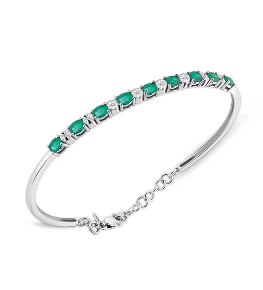 2.10 Ct Pırlantalı Markiz Zümrüt Bilezik ürün görseli 1