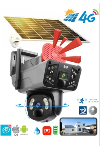 pztftechnology Okam 3915 4g 6mp Dual Lens Güneş Panelli Solar Sirenli Güvenlik Kamerası "siyah Renk"