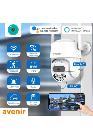 AVENİR Avenir AV-S305 Gece Görüşlü PTZ 360° Hareketli Wifi Akıllı Kamera Dış Ortam - 4