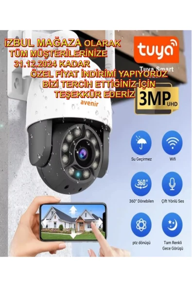 AVENİR Dış Ortam 360° Dönebilen Gece Görüşlü Wi-fiakıllı Güvenlik Kamera - 2
