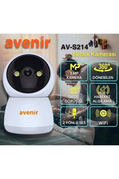 AVENİR AV-S214 Bebek Bakıcı Kamerası 3MP Çift Yönlü Ses Hareket Algılama 10M Gece Görüş Mesafe P6SLite App