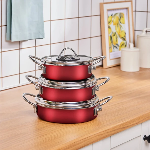Karaca Ateş Emaye 6 Parça Omlet Sahan Set Bordo