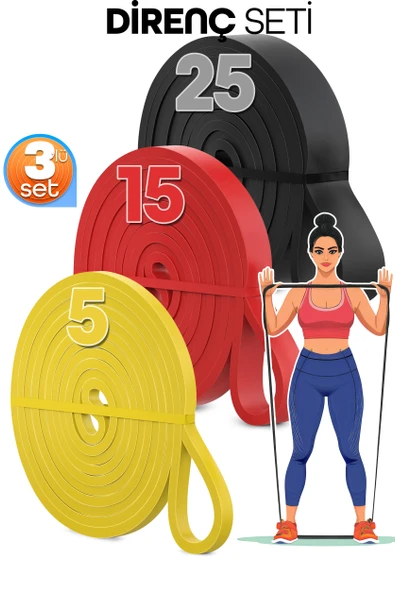 5 + 15 + 25 KG 3'lü SET Barfiks Lastiği Gym Resistance Band Antrenman Kas Geliştirme Bandı ürün görseli 1