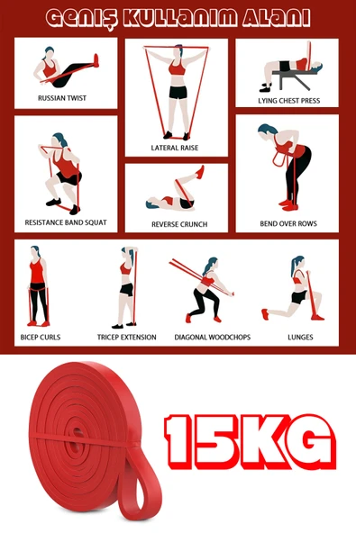 15KG Barfiks Lastiği Gym Resistance Band Antrenman Kas Geliştirme Bandı Kırmızı (Orta Sert) - Resim 6