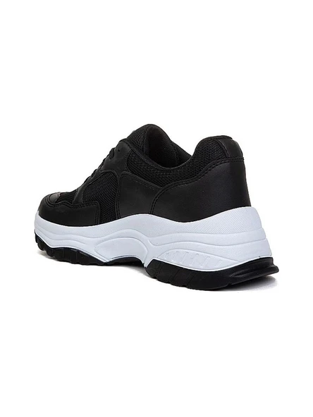 Siyah Beyaz Kalın Taban Kadın Spor Ayakkabı - Resim 3