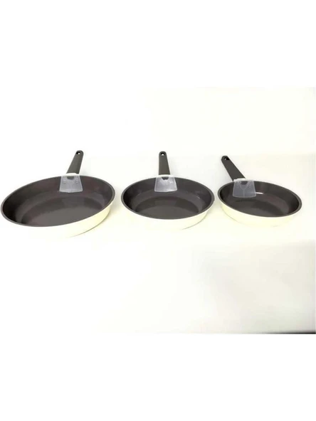 OMS 15016 Döküm Seramik 3 Parça Tava Seti Krem (20-24-28 cm) - 4