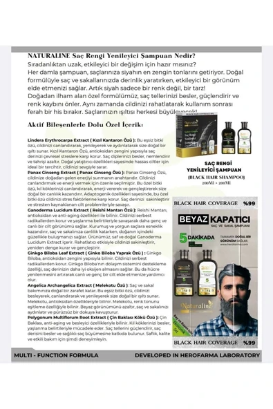 Saç Siyahlaştırıcı Şampuan Saç Rengi Yenileyici Şampuan Unisex 3Adet, Naturaline - 6