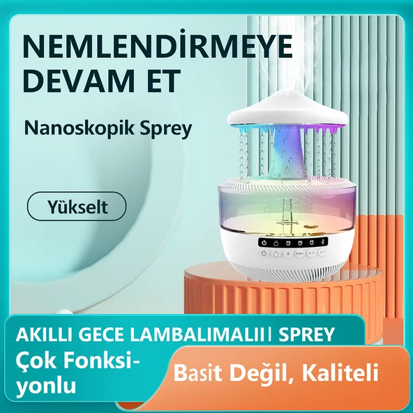 QASUL Mantar Yağmur Damlası Renk Değiştiren Gece Lambası + Bluetooth Hoparlör - 6