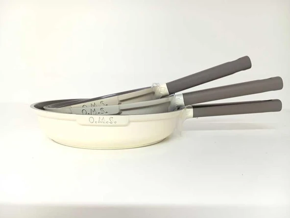 OMS 15016 Döküm Seramik 3 Parça Tava Seti Krem (20-24-28 cm)