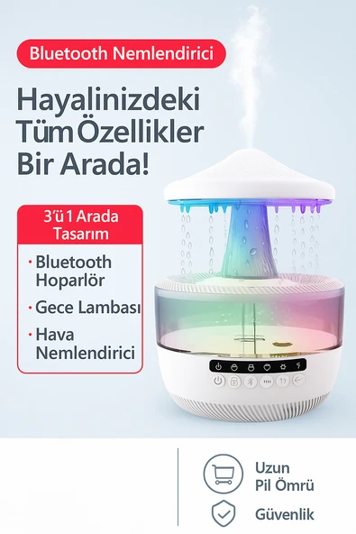 QASUL Mantar Yağmur Damlası Renk Değiştiren Gece Lambası + Bluetooth Hoparlör - 2