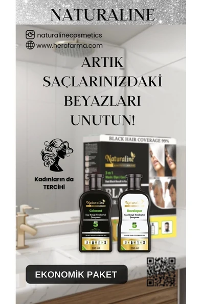 Saç Siyahlaştırıcı Şampuan Saç Rengi Yenileyici Şampuan Unisex 3Adet, Naturaline - 3