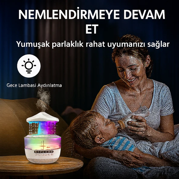 QASUL Mantar Yağmur Damlası Renk Değiştiren Gece Lambası + Bluetooth Hoparlör - 5