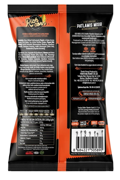 Richcorn Peynir & Soğan Çeşnili Popcorn 65 gr. x 12 Paket - 3
