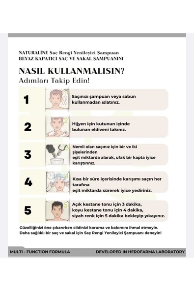 Saç Siyahlaştırıcı Şampuan Saç Rengi Yenileyici Şampuan Unisex 3Adet, Naturaline - 7