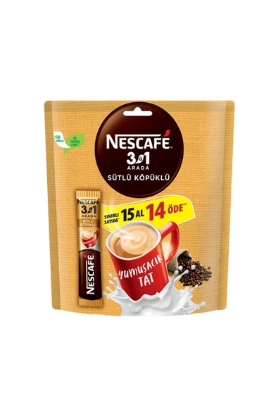 Nescafé 3'ü 1 Arada Sütlü Köpüklü Kahve (15'li) x4 Adet
