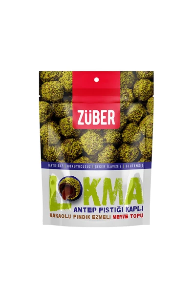 Lokma Antep Fıstığı Kaplı Kakaolu Fındık Ezmeli Meyve Topu (96 g) x8 Adet