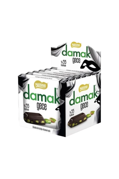 Damak Gece Antep Fıstıklı %55 Bitter Çikolata (6 x 65 g) x8 Adet