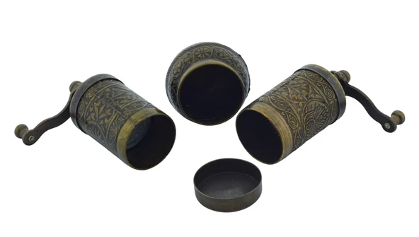 LUDIA Osmanlı Arması Motifli Baharat Değirmeni Antik Renk 2 li Set Top Küpe Hediyeli! - 2