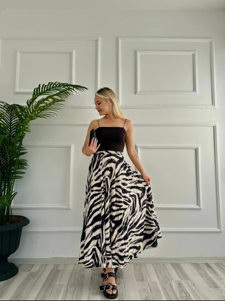 Kadın Zebra Desenli Etek Bej - 2