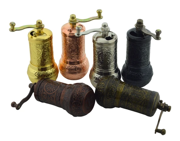 LUDIA Osmanlı Arması Motifli Baharat Değirmeni Bakır Renk 2 li Set Top Küpe Hediyeli! - 5