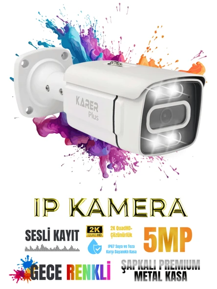Karer Plus IPC B251-WP 5MP Metal Kasa Sesli Kayıtlı Gece Renkli IP Güvenlik Kamerası