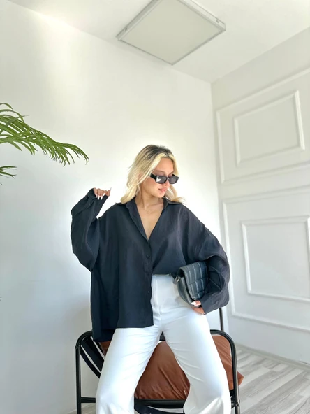 Kadın Oversize Gömlek Siyah