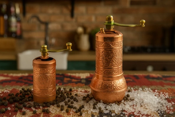 LUDIA Osmanlı Arması Motifli Baharat Değirmeni Demir Renk 2 li Set Top Küpe Hediyeli!