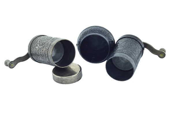 LUDIA Osmanlı Arması Motifli Baharat Değirmeni Kalay Renk 2 li Set Top Küpe Hediyeli! - 2