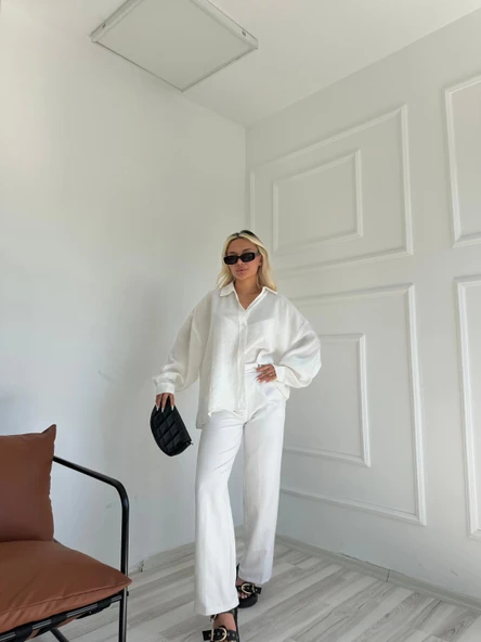 Kadın Oversize Gömlek Beyaz - Resim 2
