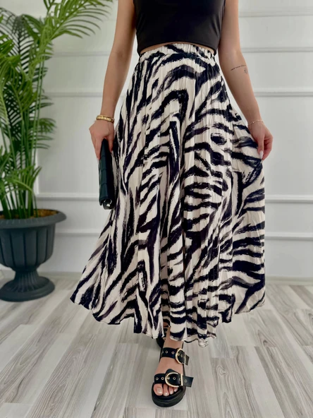 Kadın Zebra Desenli Etek Bej - 4