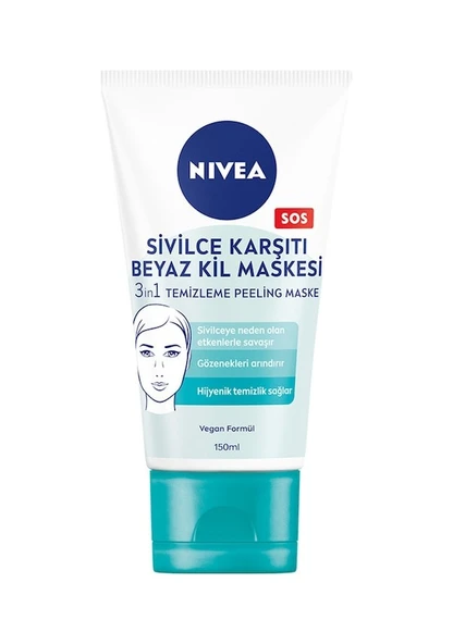 NİVEA SOS 3 İN 1 SİVİLCE KARŞITI BEYAZ KİL MASKESİ 150 ML