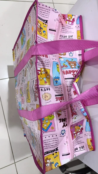 PLAJ ÇANTASI HAPPY TIME DESENLİ KARE KUTU MODEL UZUNLUK 48CMX EN18X YÜKSEKLİK38CM - 2