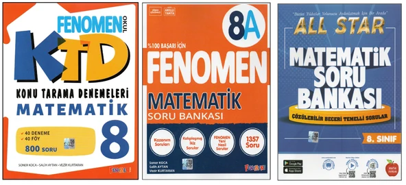 FENOMEN 8.SINIF KONU TARAMA DENEMELERİ+FENOMEN  8A+NEWTON ALL STAR MATEMATİK (3 KİTAP)