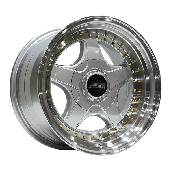 8.5 X 17 BCH-7813 5X112/120 ET25 72.56 SILVER LIP MAC+GOLD RIVETS - 1