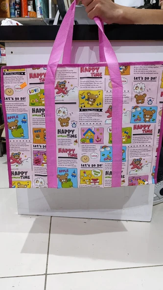 PLAJ ÇANTASI HAPPY TIME DESENLİ KARE KUTU MODEL UZUNLUK 48CMX EN18X YÜKSEKLİK38CM