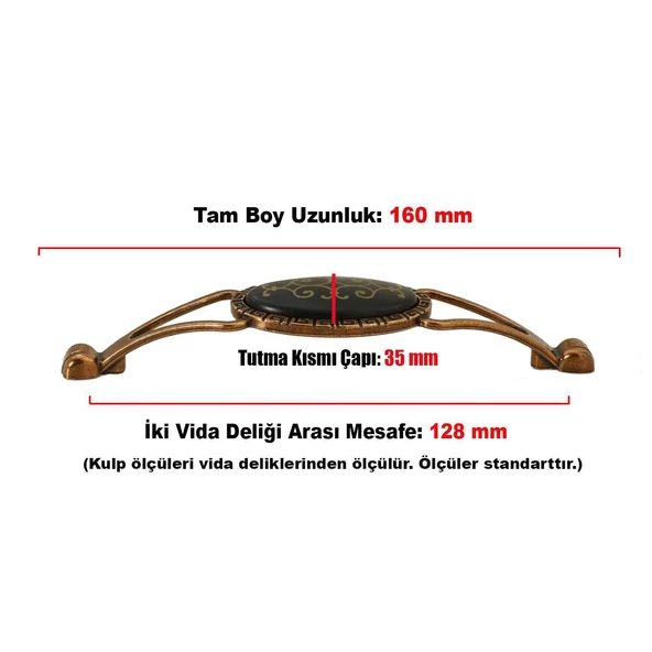 Seçil Eskitme Antik Bakır Metal (128 mm-12.8 cm) Mobilya Mutfak Çekmece Dolap Kulpu Kulbu Kulpları - Resim 3