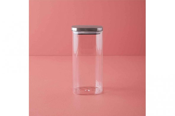Krom Kapaklı Kare Cam Kavanoz 10x10x18 cm 1100 Ml