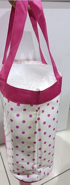 PLAJ ÇANTASI BEYAZ PEMBE PUANTİYELİ YÜKSEKLİK 28CMX GENİŞLİK 17CMX ENİ 40CM