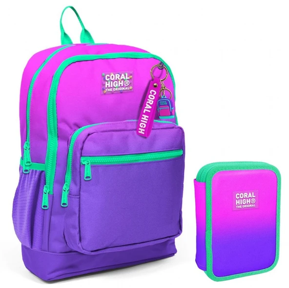 Coral High Pembe Mor Gradyan Kız Çocuk Okul Çantası ve Organizer Kalemlik Seti 23762 11137 ürün görseli