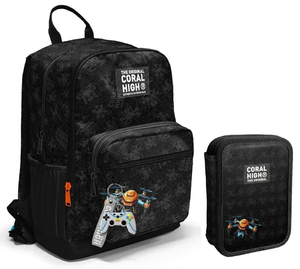 Coral High Drone Pilotu Siyah Erkek Çocuk Okul Çantası ve Organizer Kalemlik Seti - İlkokul ve Ortaokul ürün görseli